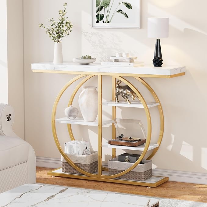 5-Tier Industrial Console Table with Storage Shelves