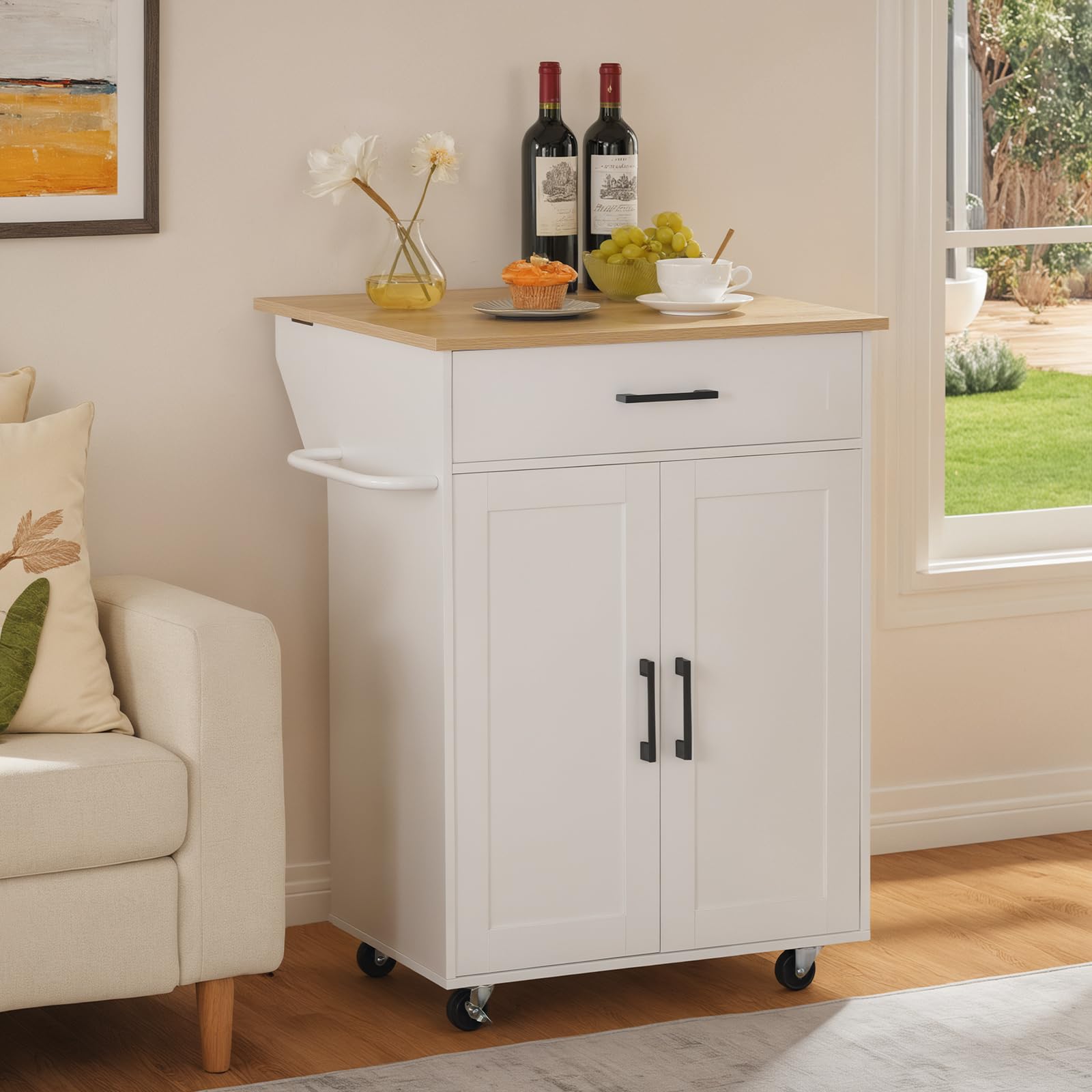 Kitchen Island Cart with Drop Leaf & Folding Countertop