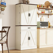 71" Tall Farmhouse Kitchen Pantry Cabinet with 3 Drawers & 6 Barn Doors