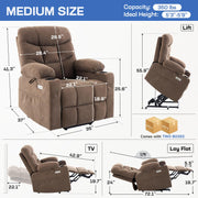 Tami Tami Dual Motor Power Lift Chair Recliner for Elderly with Massage and Heat, Infinite Position Electric Lift Recliner with USB A&C, Cup Holders (T6012 - Linen Fabric, Brown, Medium)