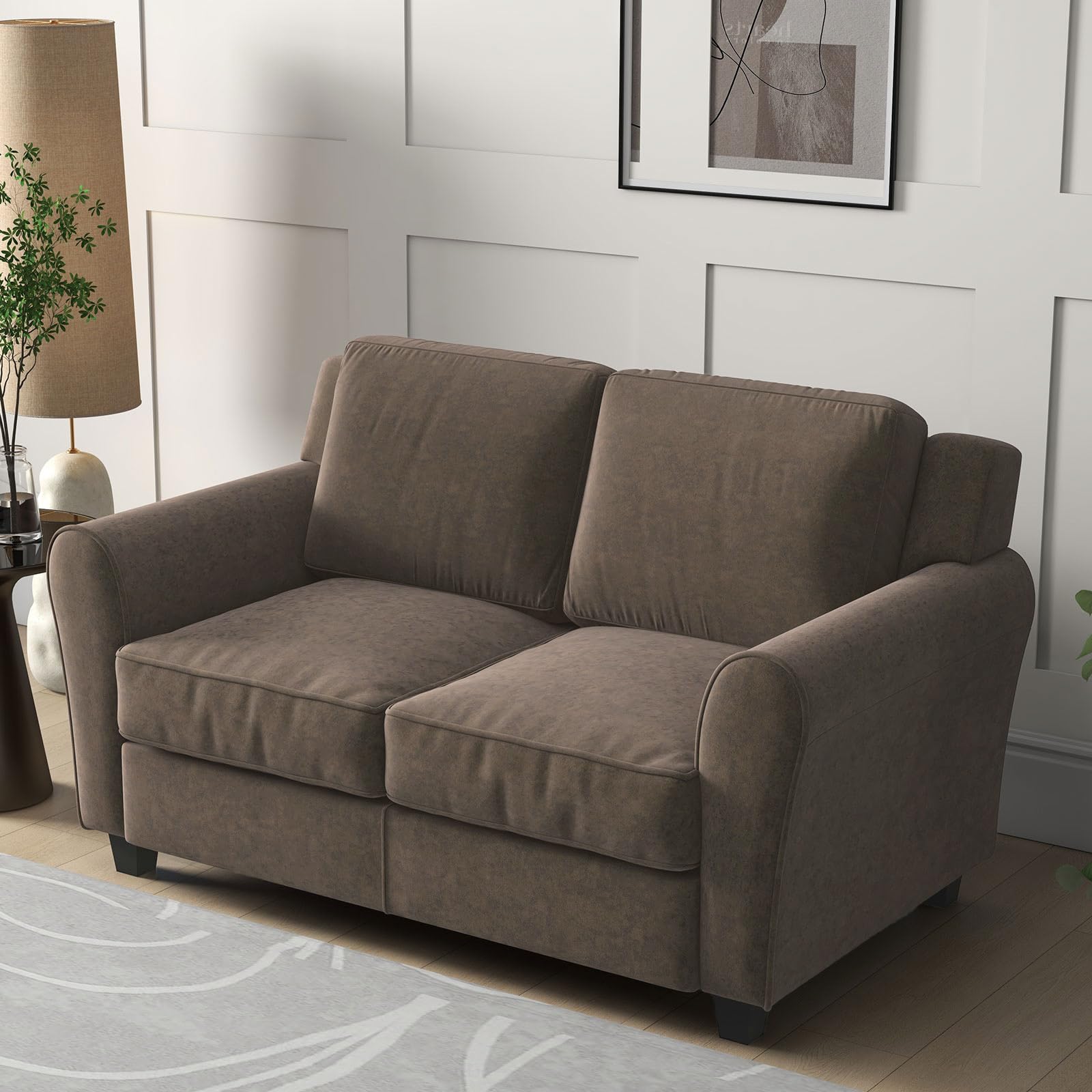 Bonzy Home 58" Brown Loveseat Sofa Couch for Living Room, 2 Seater Love Seat for Small Spaces, Modern Couch with Thick Cushion for Home Apartment Office