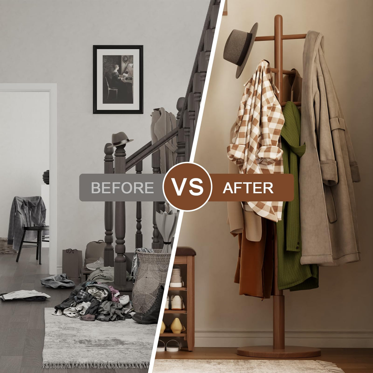 Adjustable Solid Wood Coat Rack