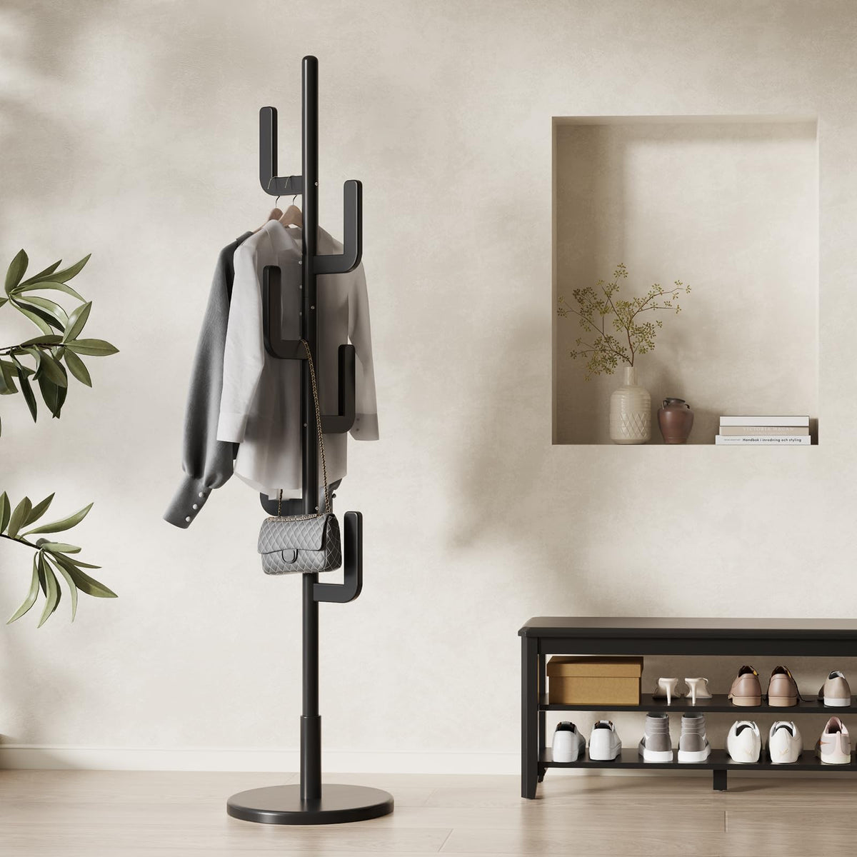 Adjustable Wood Cactus Coat Rack