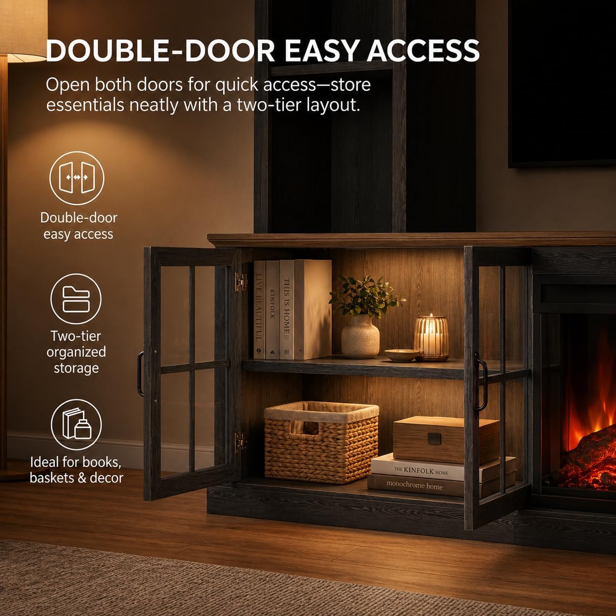 Farmhouse TV Stand with Electric Fireplace