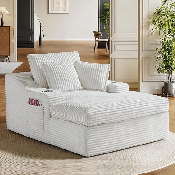 Oversized Chaise Lounge Chair with Cup Holder & Pillows