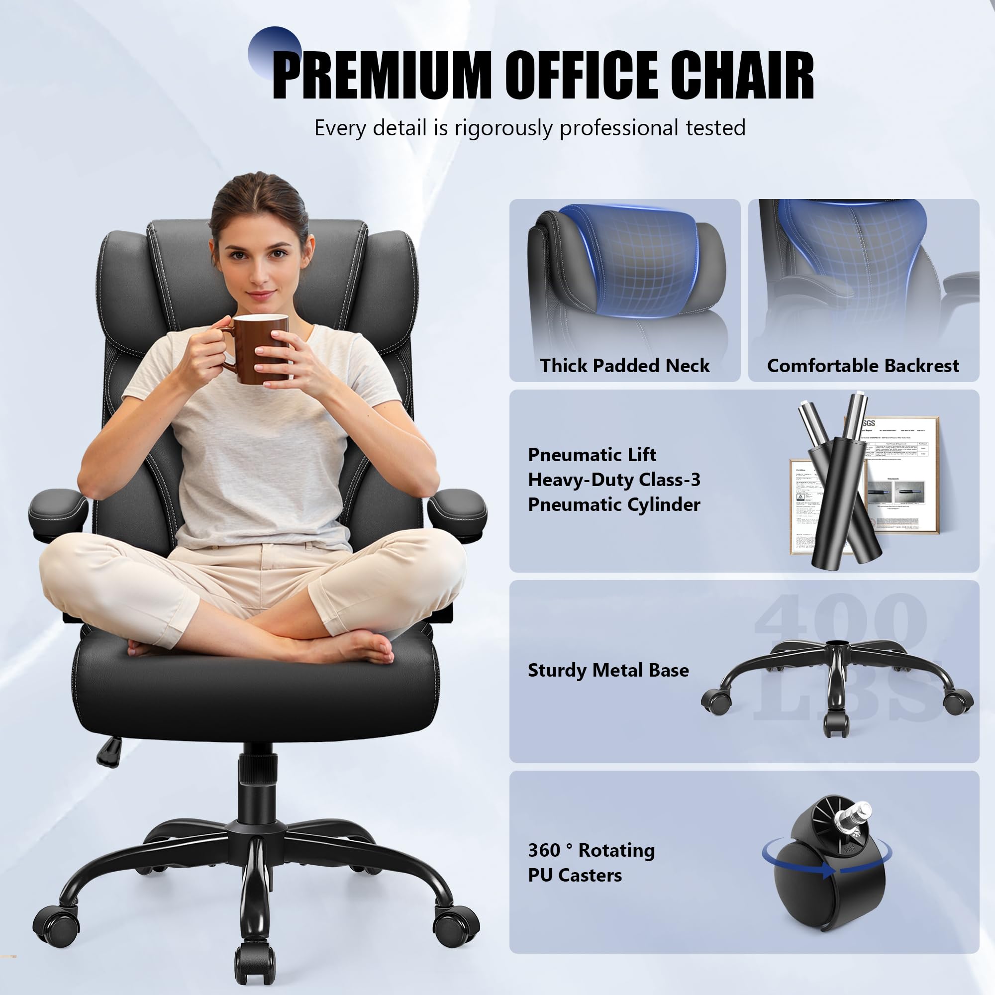 High-Back Ergonomic Office Chair with Flip-Up Armrests