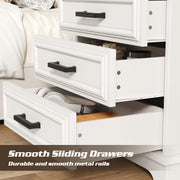knoworld 24 Inch Wide Farmhouse Nightstands Set of 2 with Charging Station, White Nightstand with 3 Large Drawers, Rustic Wood End Table for Bedroom