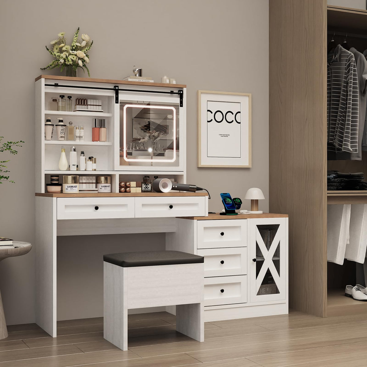 Farmhouse LED Makeup Vanity