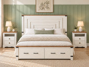 AMERLIFE 3-Piece Modern Fluted Queen Bedroom Furniture Set, Rustic White