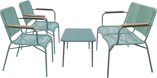 3-Piece Outdoor Bistro Set with Wicker Armchairs & Wood Table
