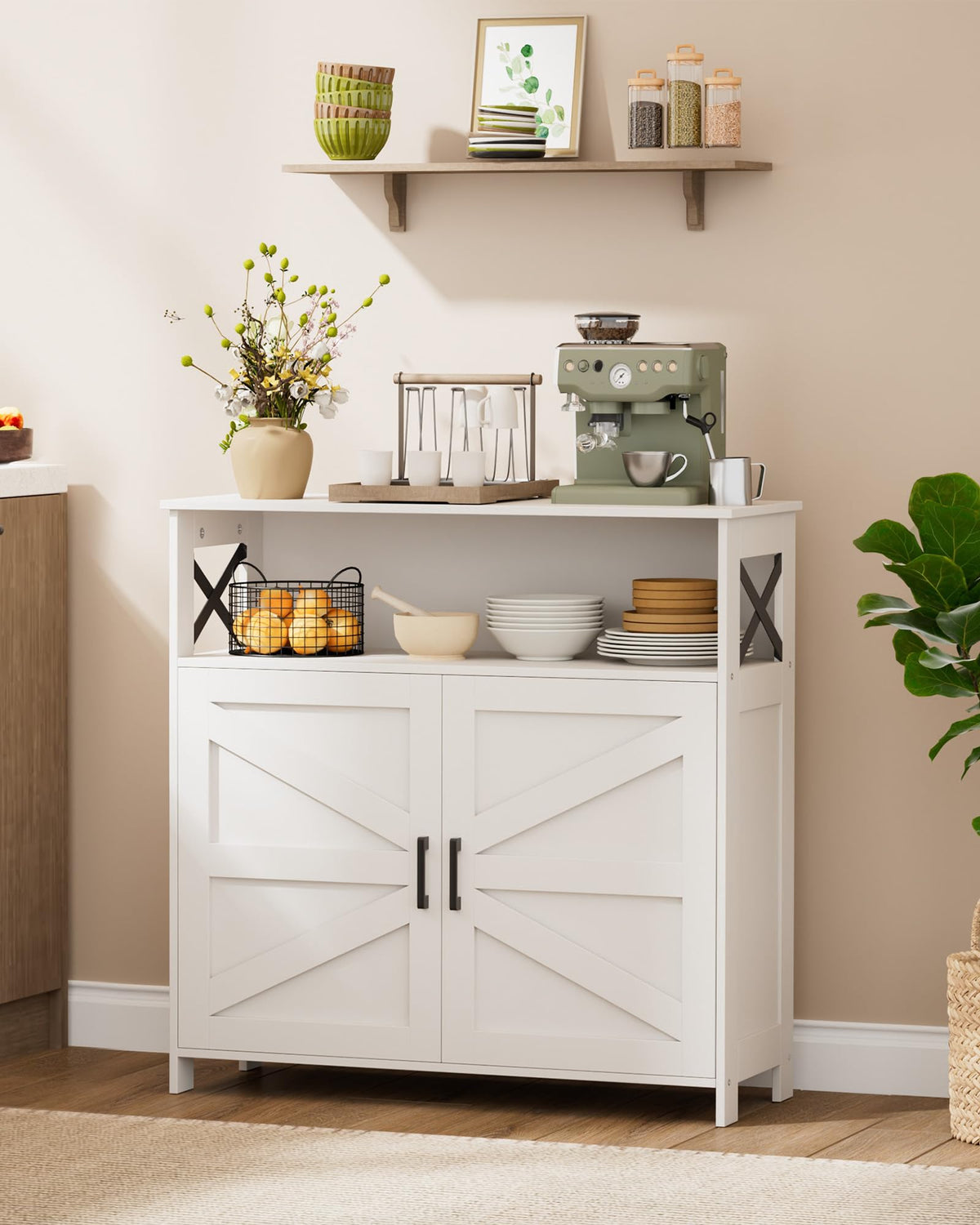 Homhedy Small Coffee Bar Cabinet, Buffet Cabinet with Adjustable Shelf