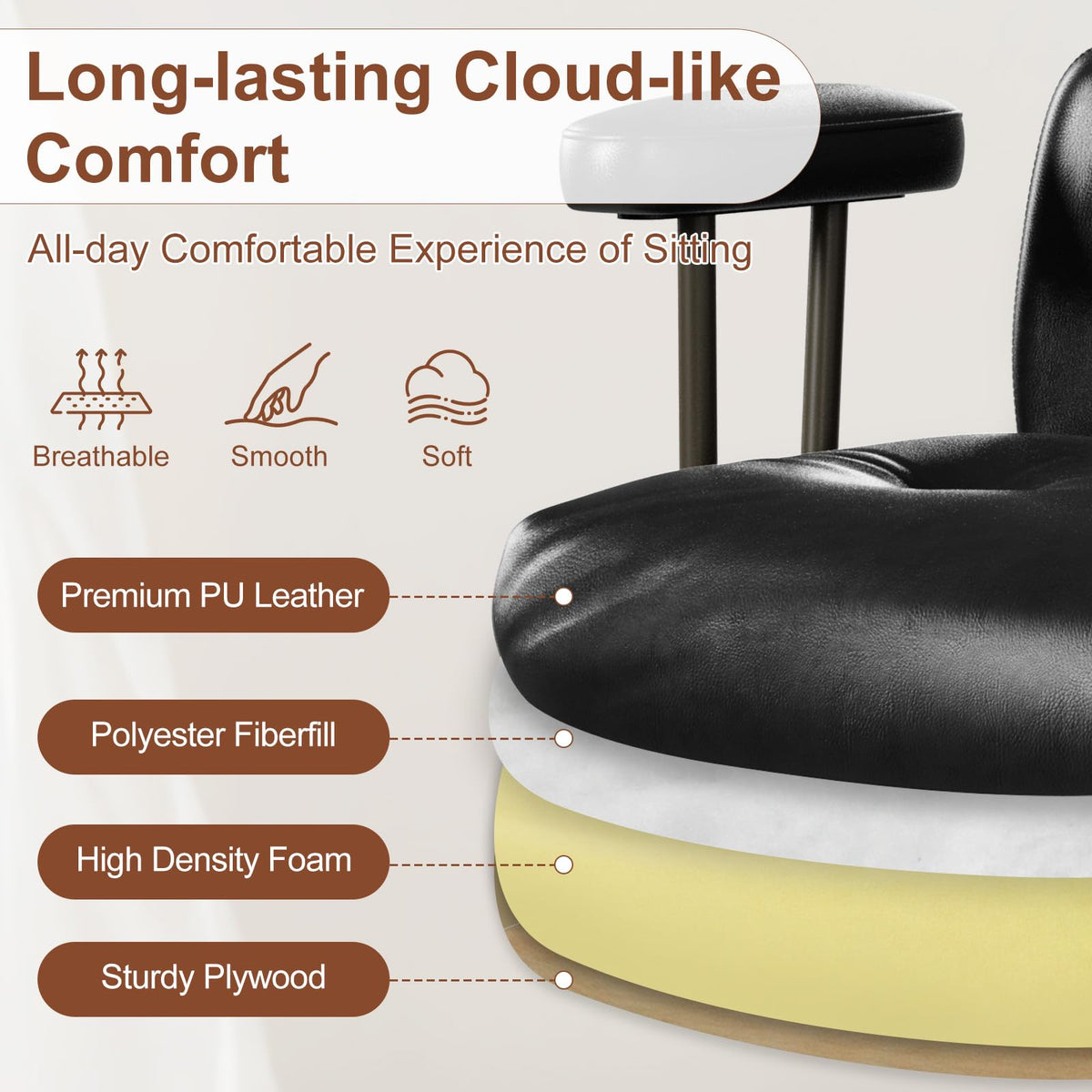 BERYTH Mid-Century Modern Ergonomic Office Chair, High Back Headrest, Black
