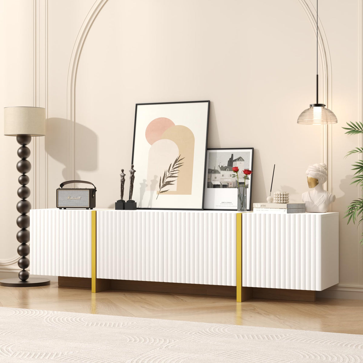 DecoFurn Luxury Fluted TV Stand for 65/70/75 Inch TV for Living Room, White