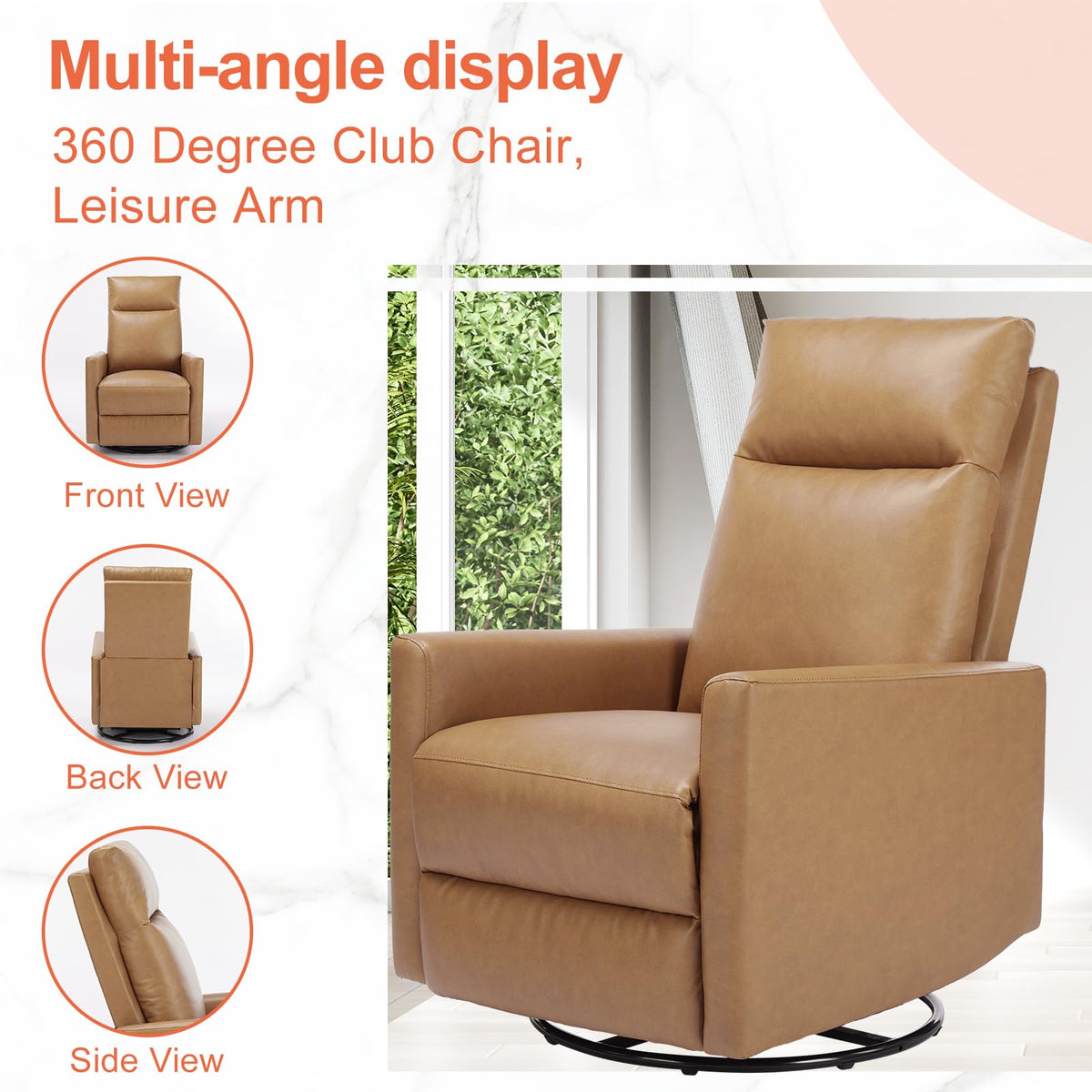 OLIXIS Recliner Chair, 360 Swivel Rocker Recliner Chair for Adult