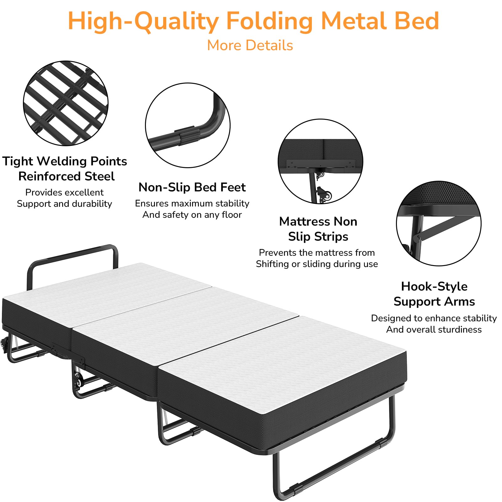 Folding Bed with Mattress - Twin