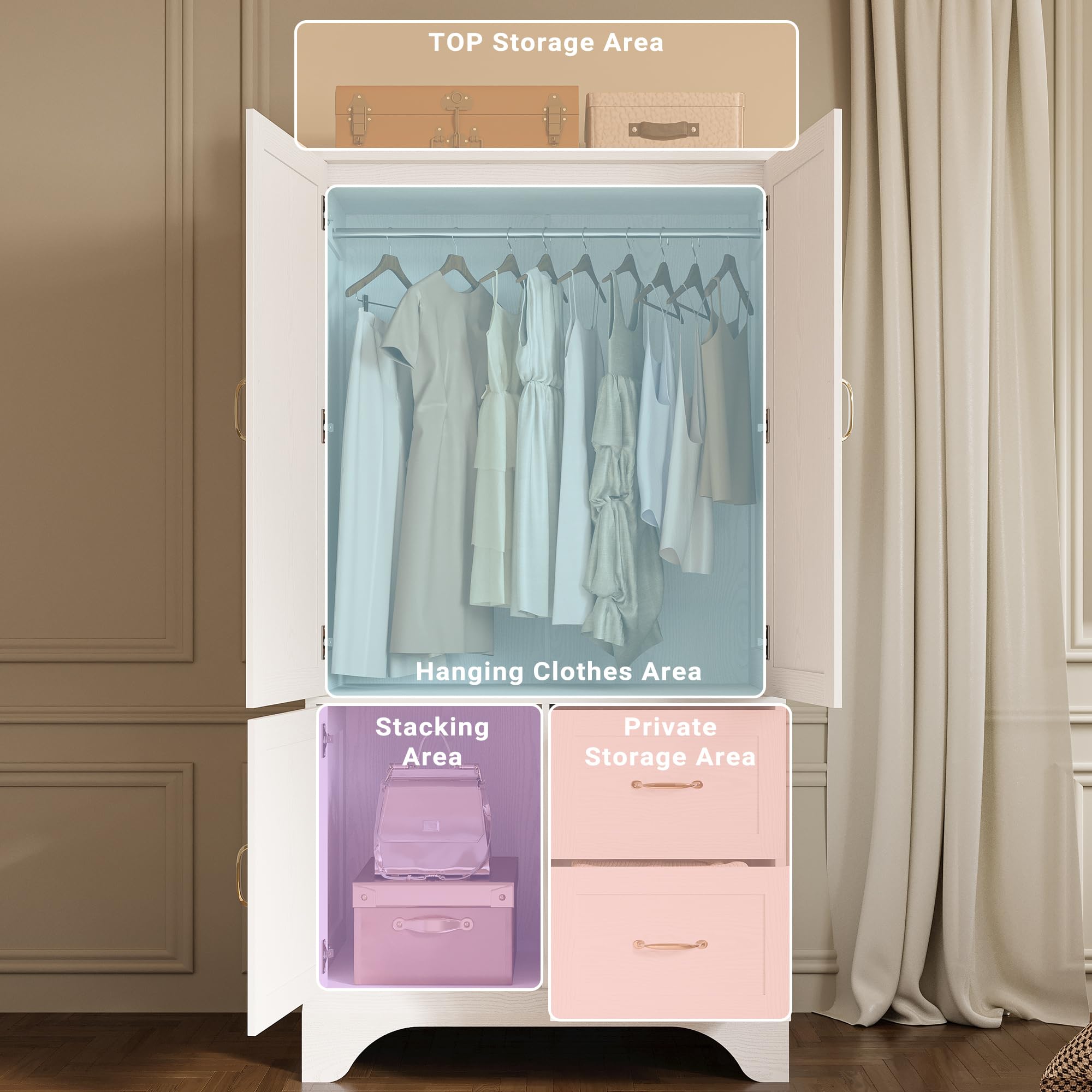 3-Door Wardrobe Armoire with Mirror & Drawers
