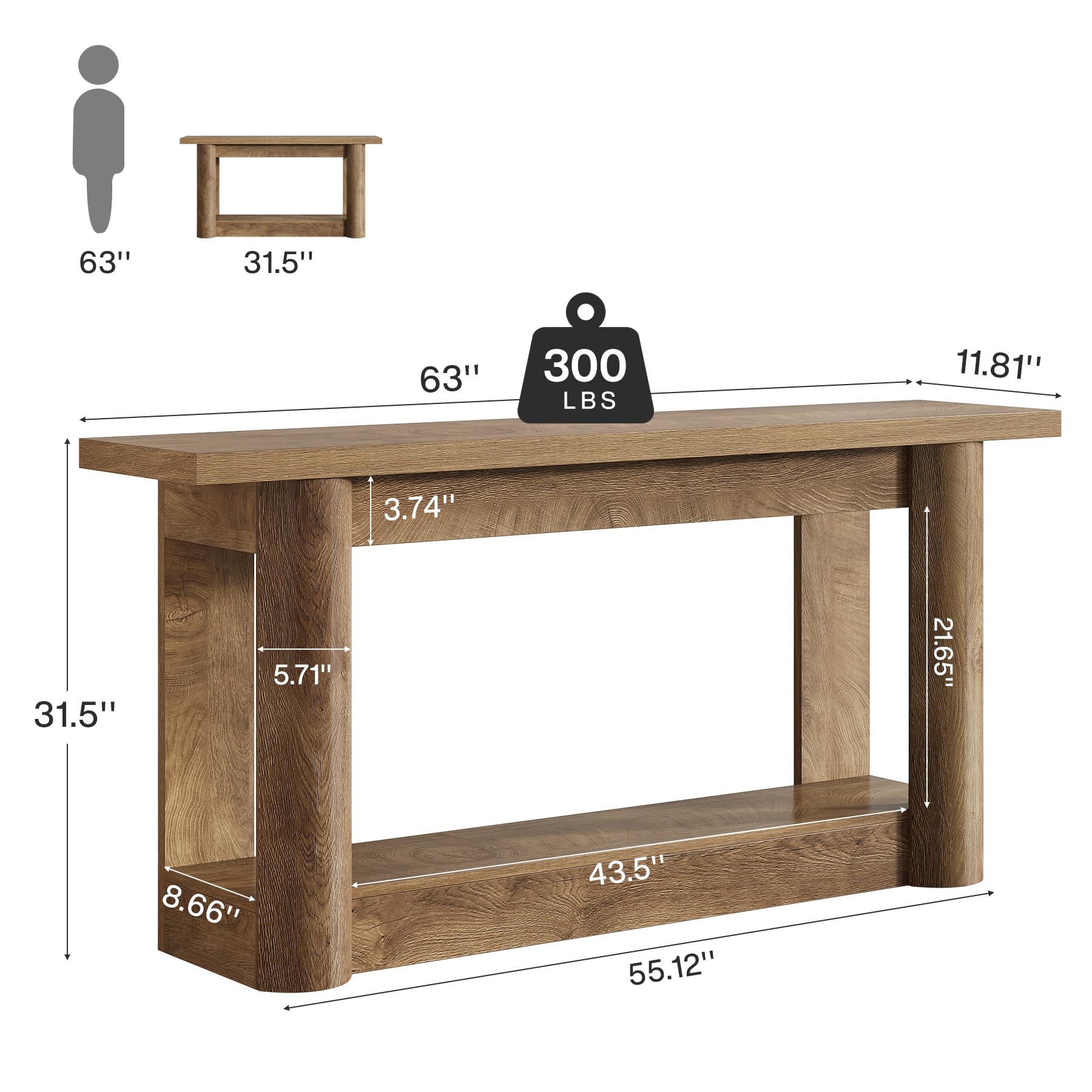 Tribesigns 63-Inch Farmhouse Console Table, 2-Tier Storage Sofa Table Behind The Couch, Narrow Long Entryway Furniture for Home Hallway, Entrance, Living Room, Brown