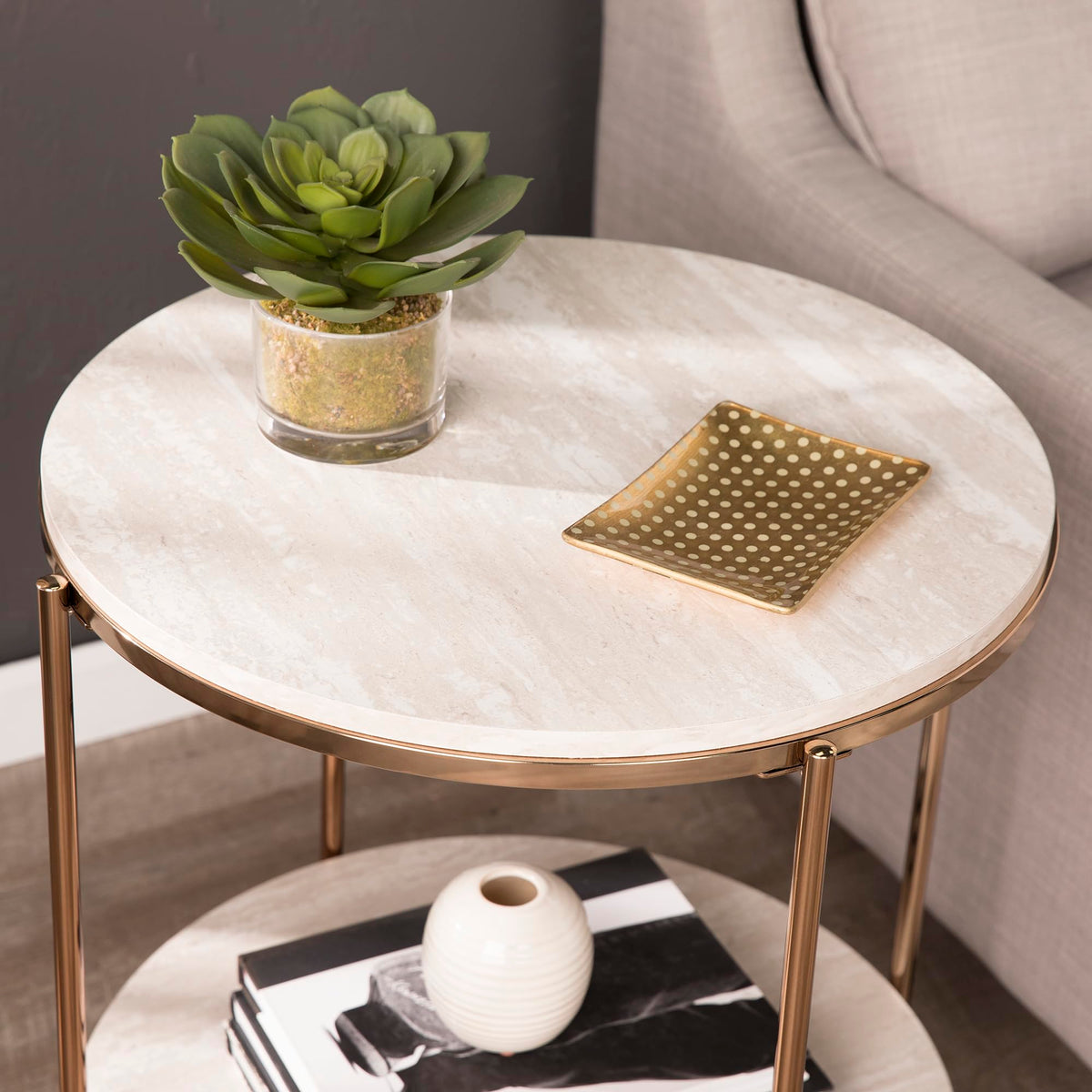 Round Faux Stone End Table