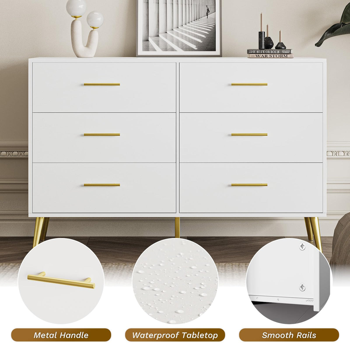 MAISONARIA 6 Drawer Dresser, White