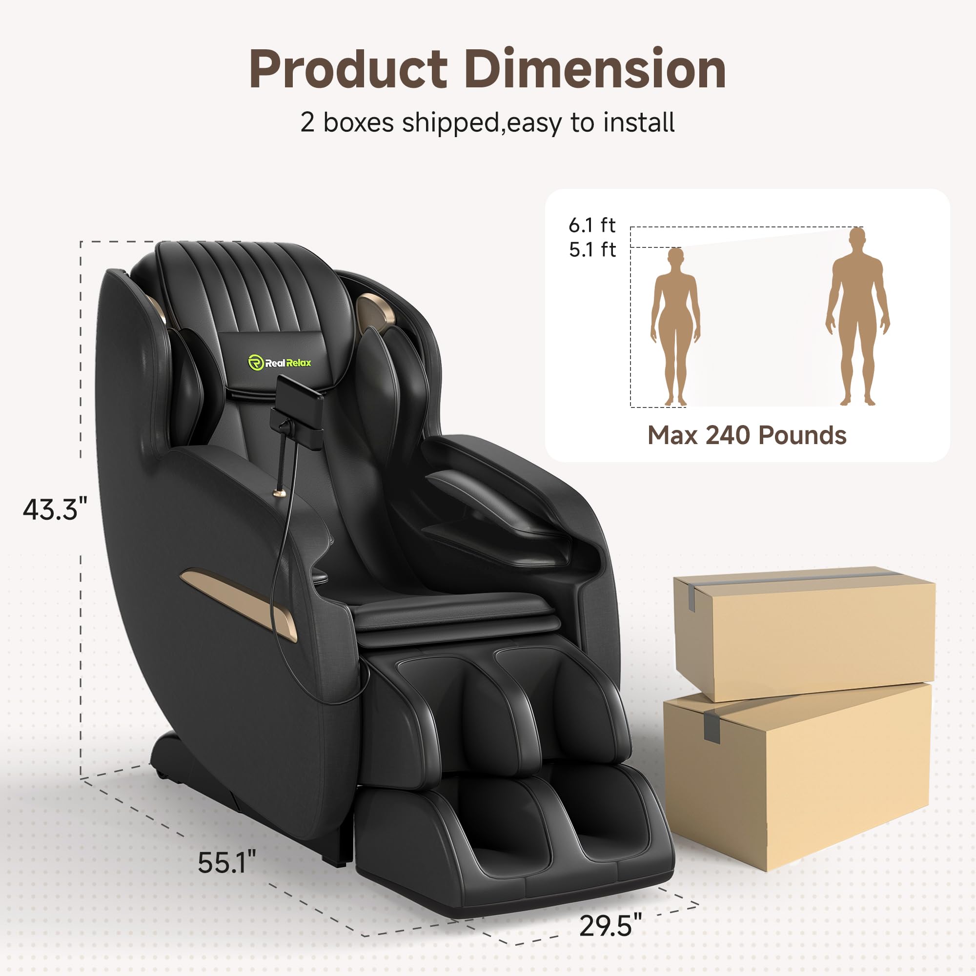 Real Relax 2026 Upgraded 2D SL-Track Massage Chair,Recliner Full Body Zero Gravity with 8 Auto Modes and Upgraded LCD Screen,Added Voice Broadcast,Headrest Cushion,Child Lock and Pause Button,Black
