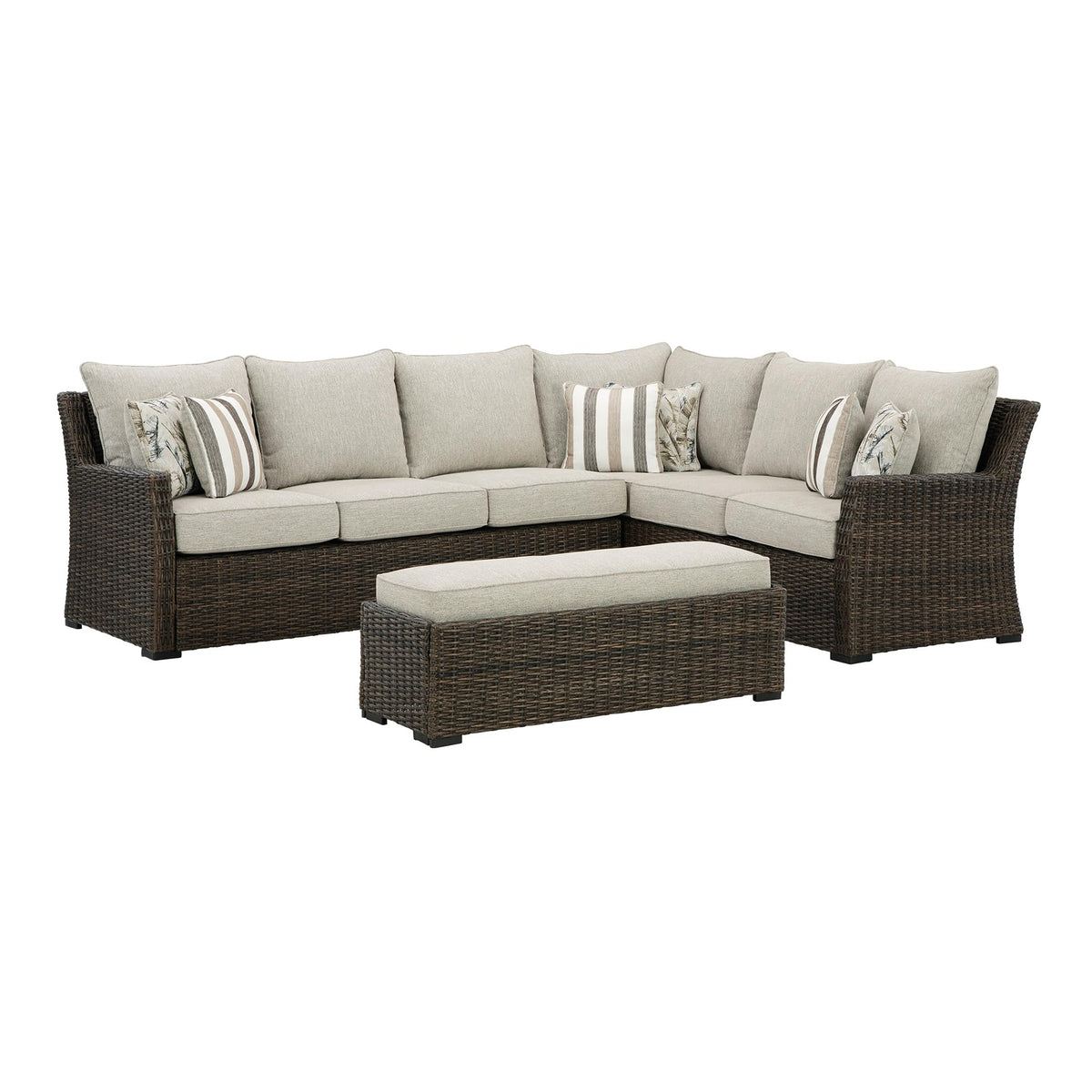 3-Piece Wicker Patio Sectional with Bench