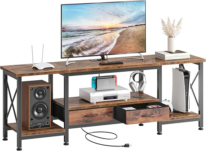 Rustic TV Stand with Charging Station