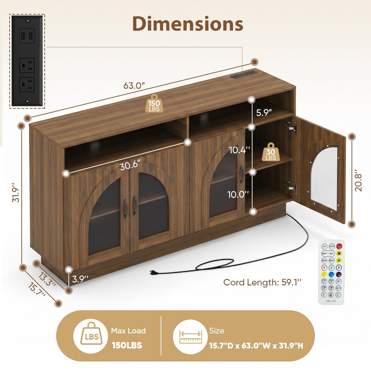 Brown LED TV Stand with Storage