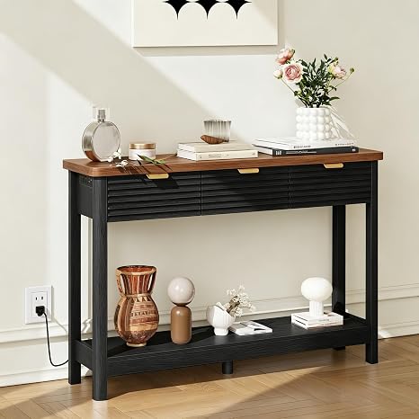Narrow Console Table with Storage & Power Outlets