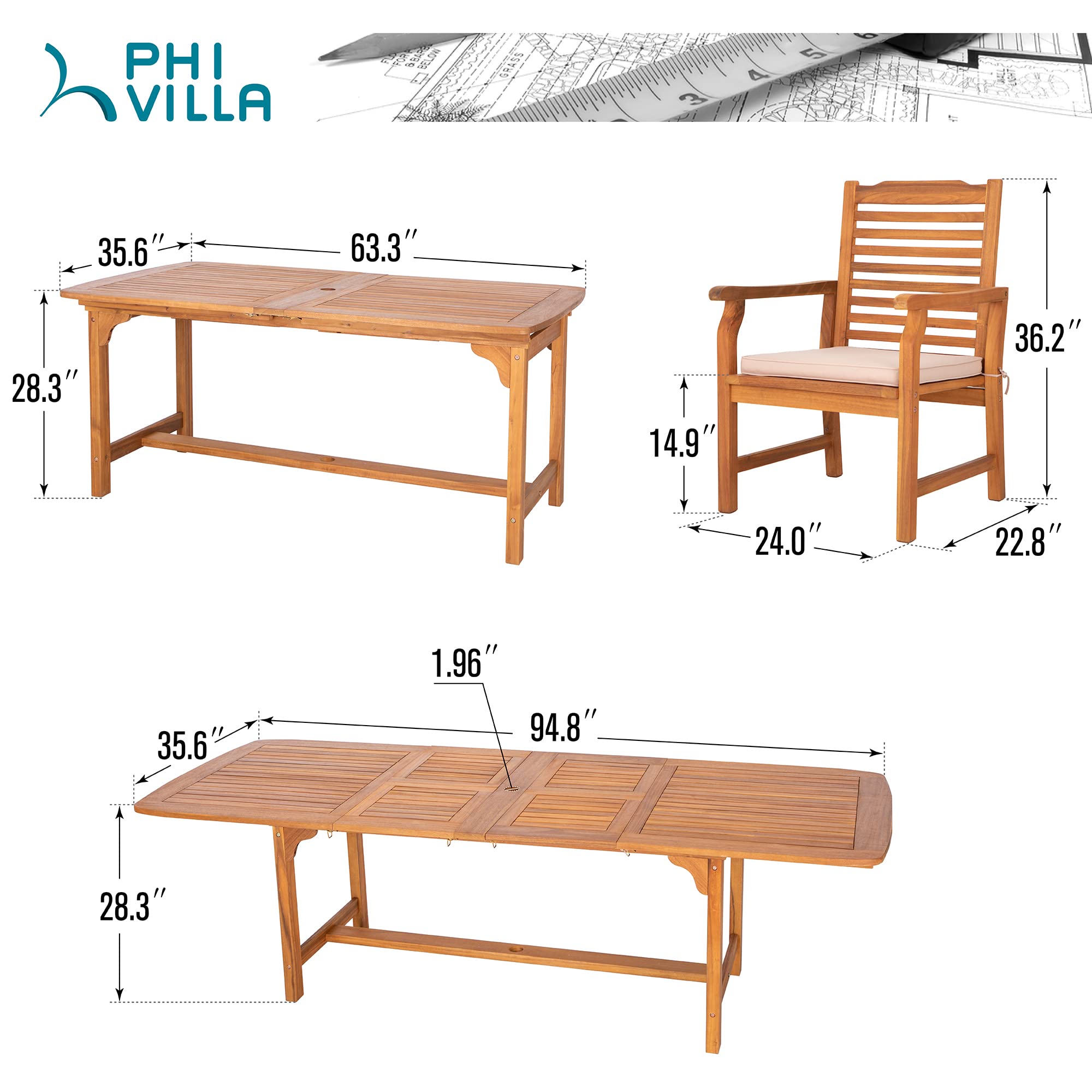 Acacia Wood Extendable Patio Dining Set