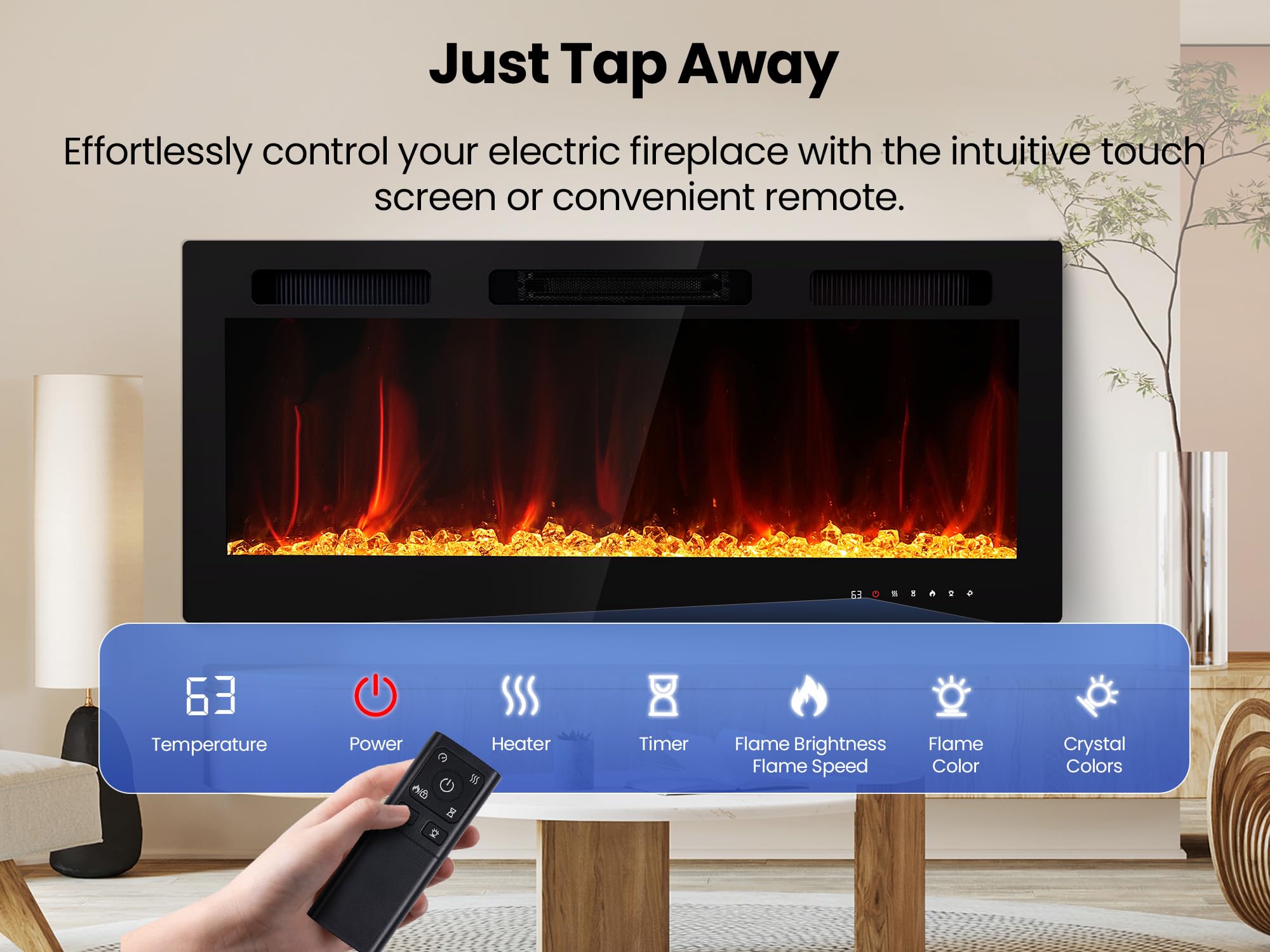 Wall-Mount Electric Fireplace with Heater