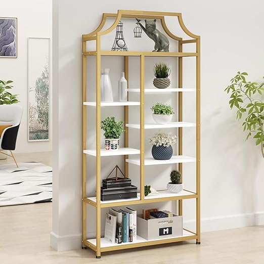 8-Shelf Etagere Bookcase with Metal Frame