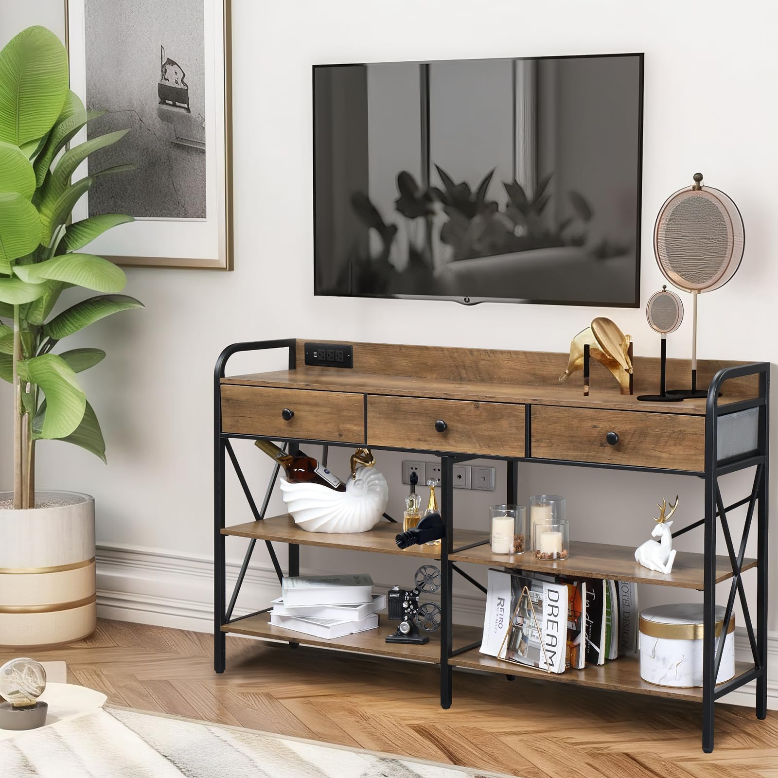 Console Table with USB Ports & Storage Shelves