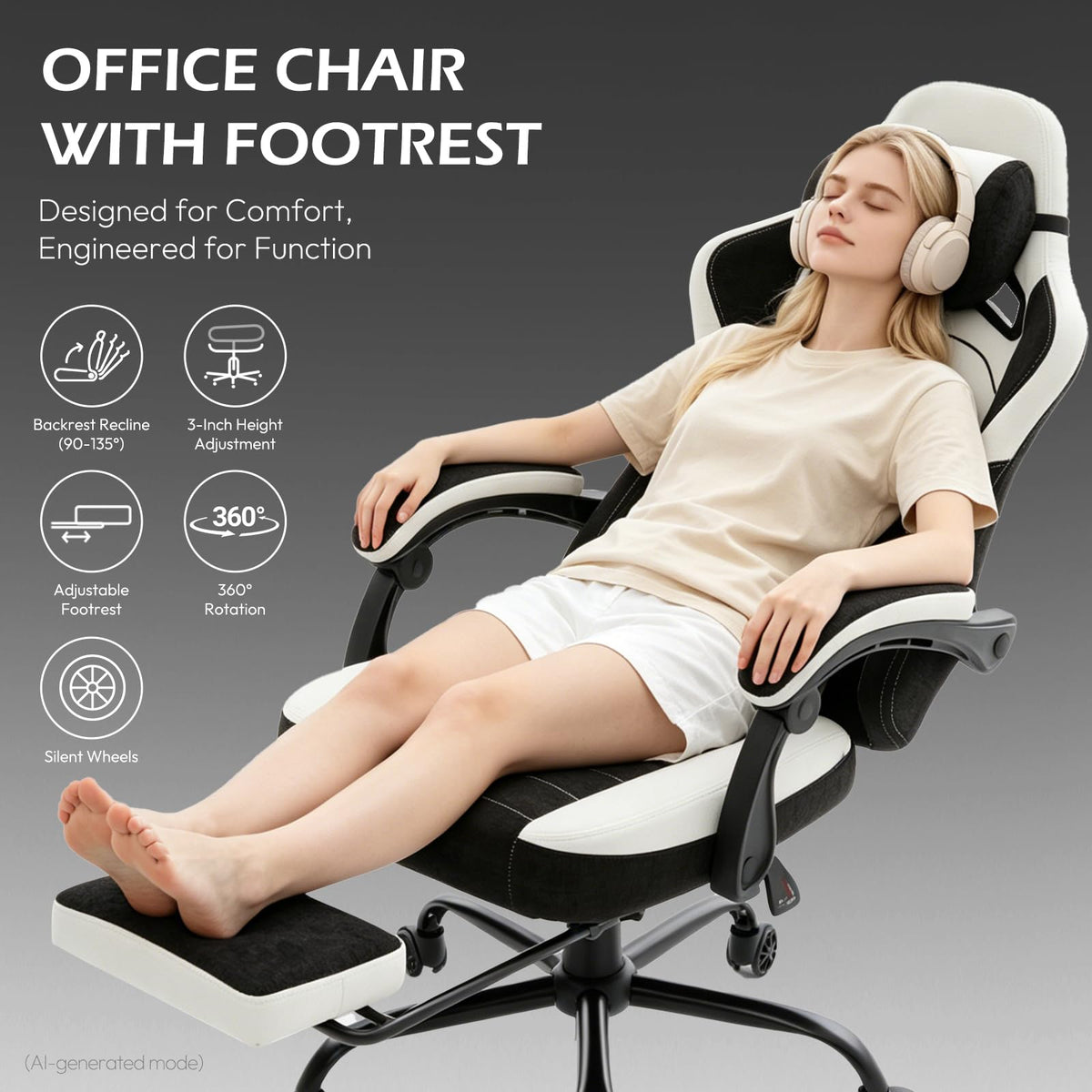 Gamsky Ergonomic Gaming Chair with Gel Cushion, Black White