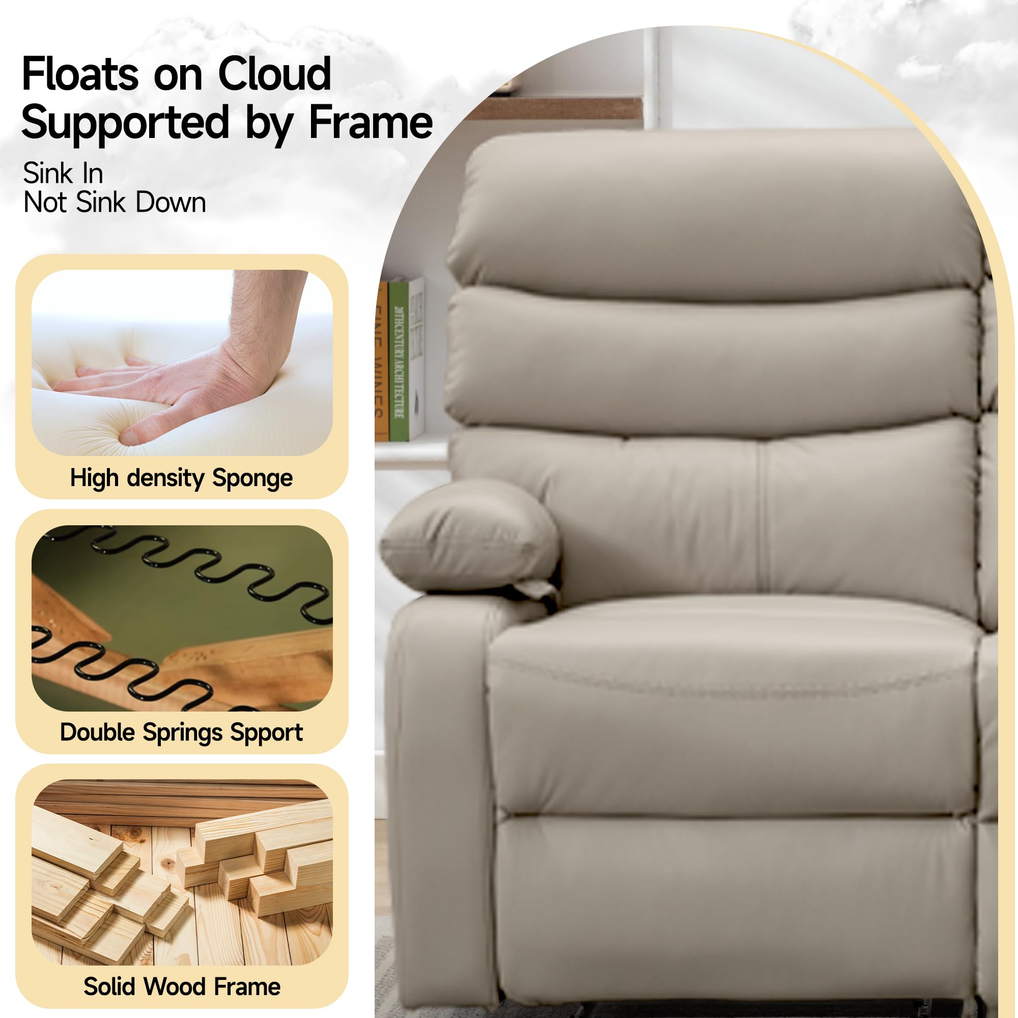 GNMLP2020 Reclining Loveseat Sofa, Anti-Scratch Leather Manual Loveseat Recliner with Side Pocket, Wall Hugger Loveseat Recliner for Living Room, RV, Home Theater(Beige)