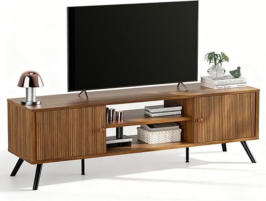 Mid-Century Modern TV Stand with Fluted Doors