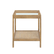 Glass Top End Table with Rattan Shelf