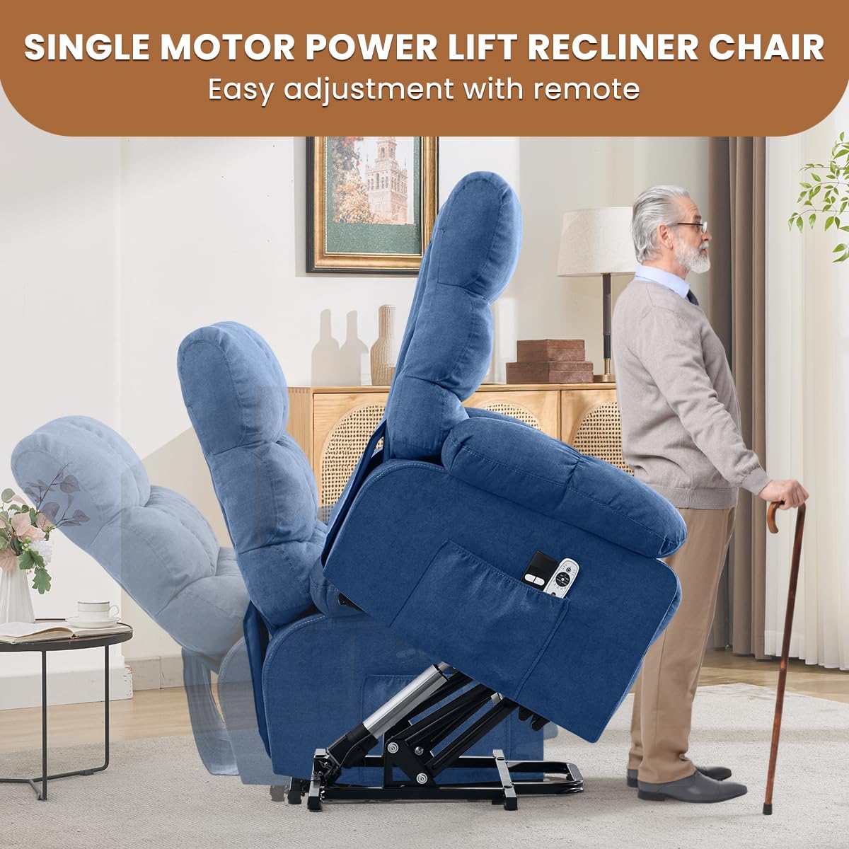 BOSMILLER Electric Power Lift Recliner Chair Sofa with Massage and Heat for Elderly,Lift Chair with Cup Holders Side Pockets for Living Room