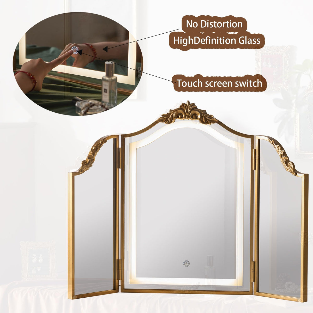 Antique Gold LED Vanity Mirror