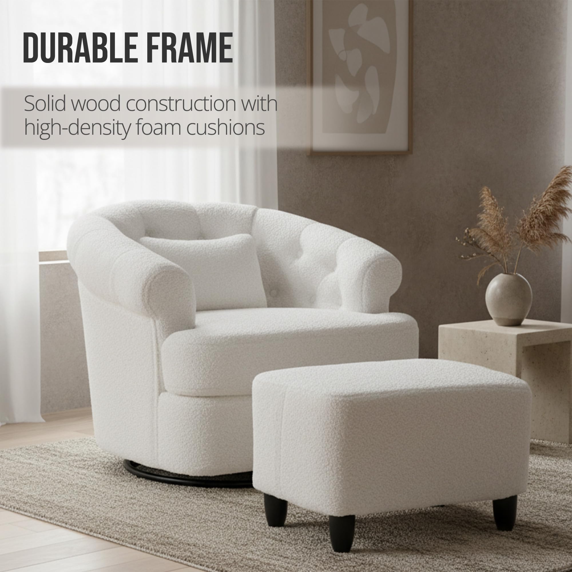 Swivel Barrel Accent Chair with Ottoman