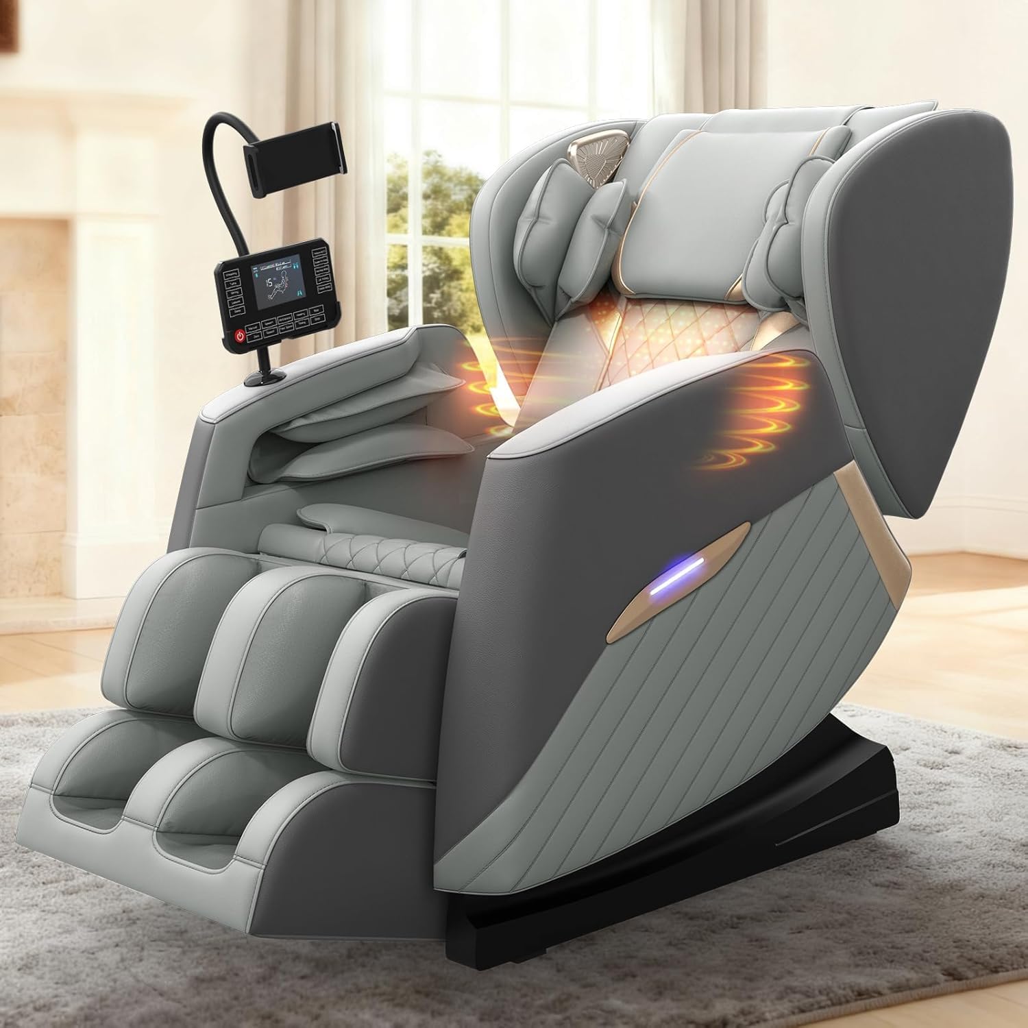 Massage Chair Full Body, Zero Gravity Massage Chair with 16 Fix Rollers, Auto Massage Program, Foot Massage, Recliner Chair with Heating, Touch Screen Controller, Bluetooth Speaker(Light gray)