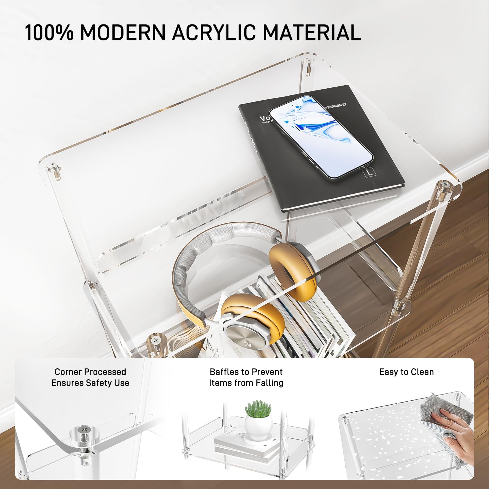3-Tier Acrylic Printer Stand with Lockable Wheels