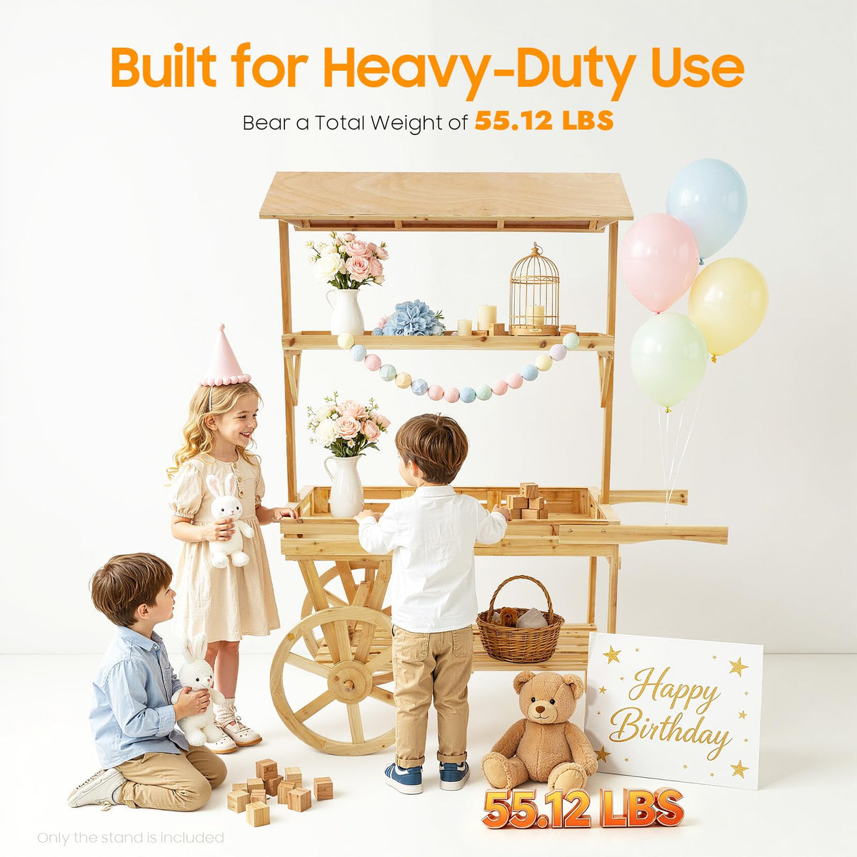 3-Tier Flower Cart Display Stand, Rolling Plant Shelf with Push Handles