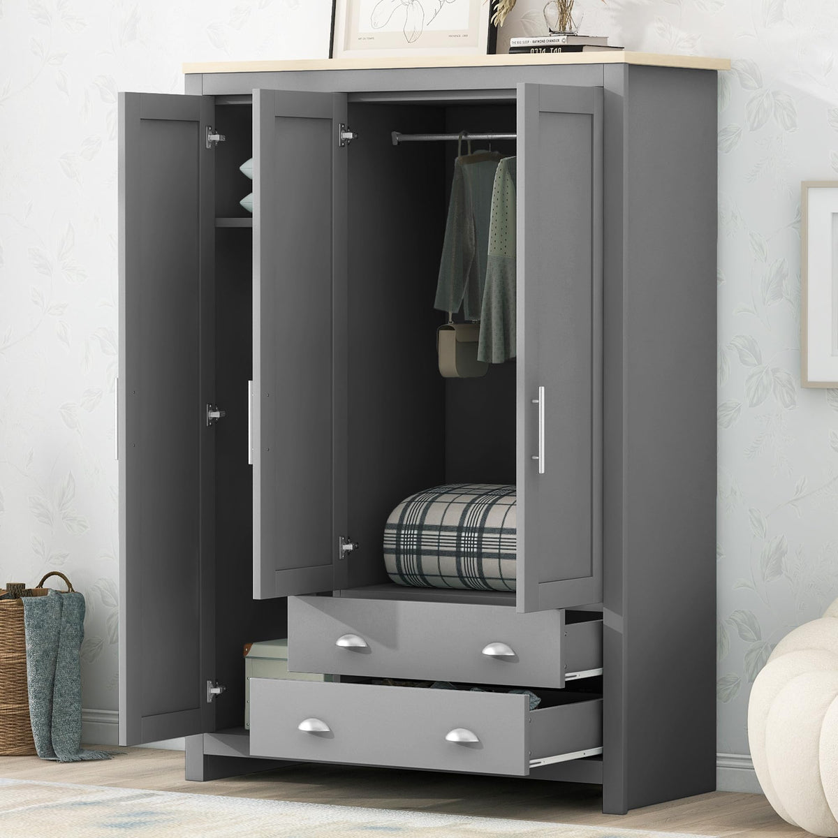 3-Door Wardrobe with Drawers