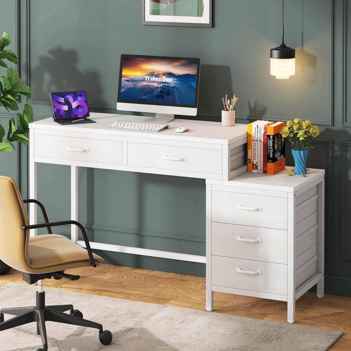Computer Desk with 5 Drawers