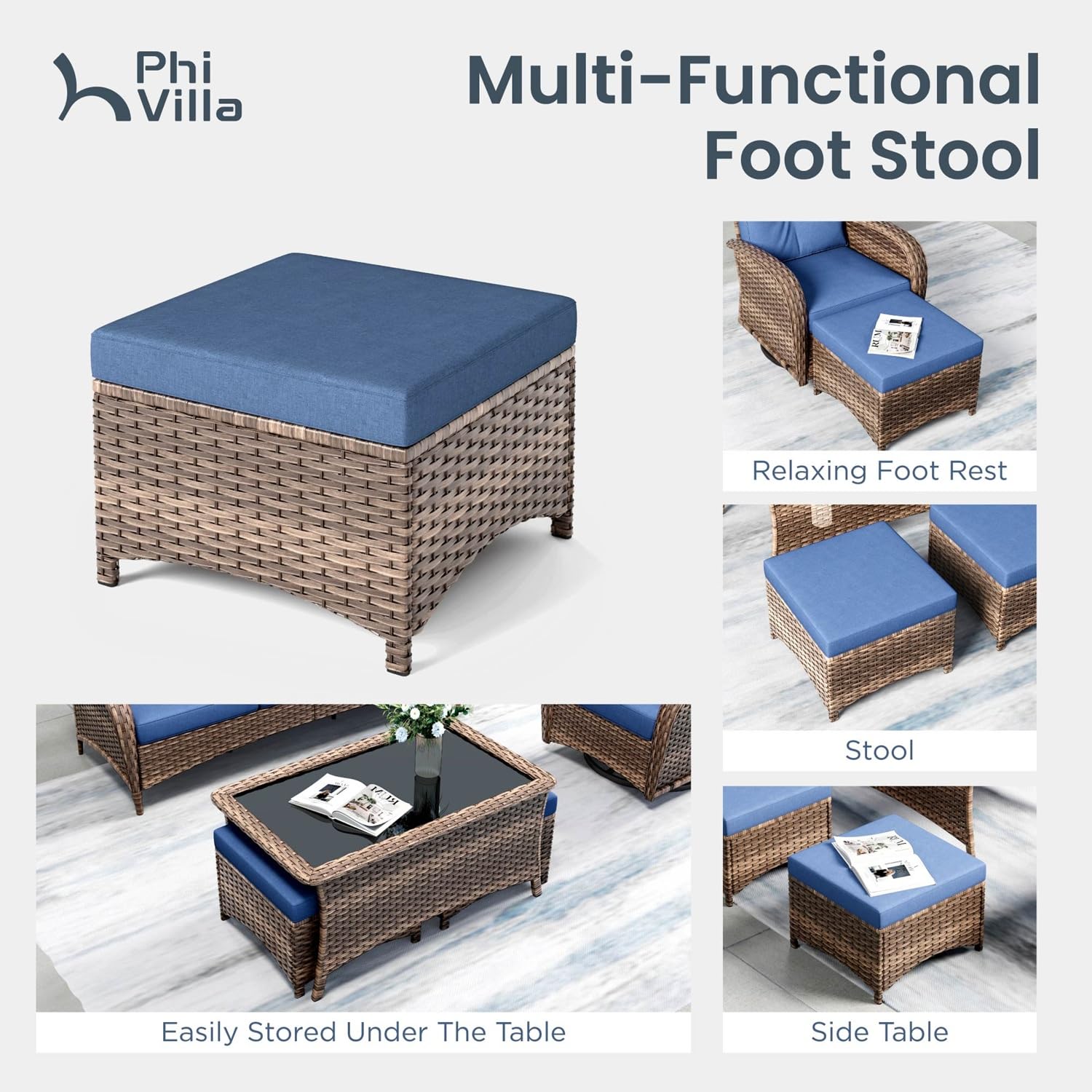 Wicker Patio Conversation Set with Swivel Chairs & Ottomans