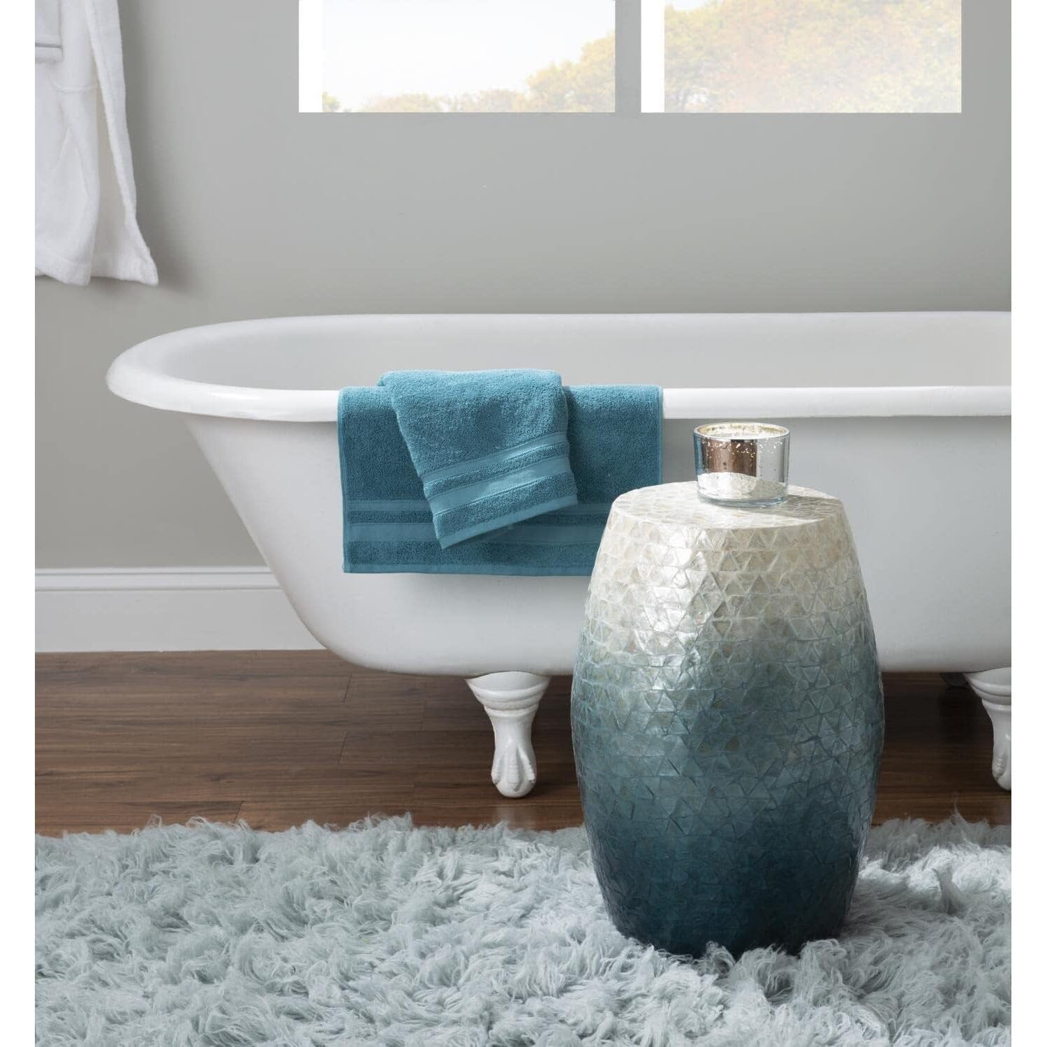 Blue Ombre Capiz Shell Drum Accent Table