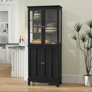Glass Door Kitchen Pantry Cabinet with Adjustable Shelves