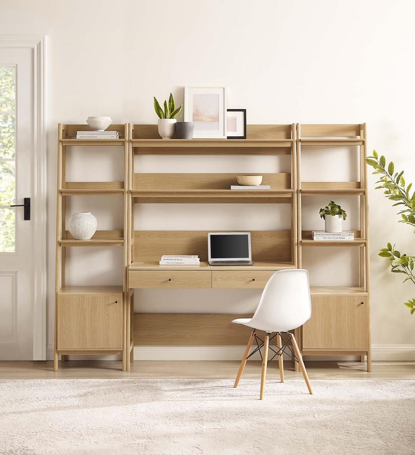 Mid-Century Modern Office Desk & Bookshelf Set, 3-Piece