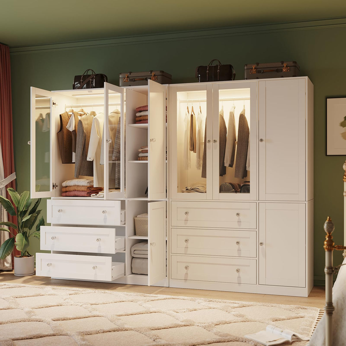 VOWNER 71" H Armoire Wardrobe Closet with LED Light Motion Sensor