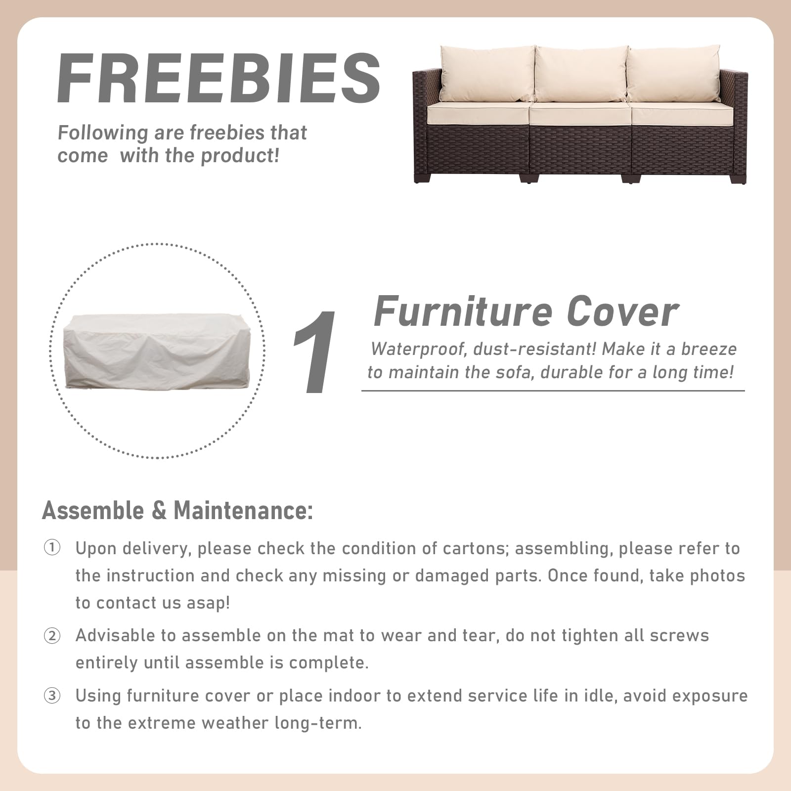 3-Seat Outdoor Wicker Sofa with Deep Seat & Non-Slip Cushions